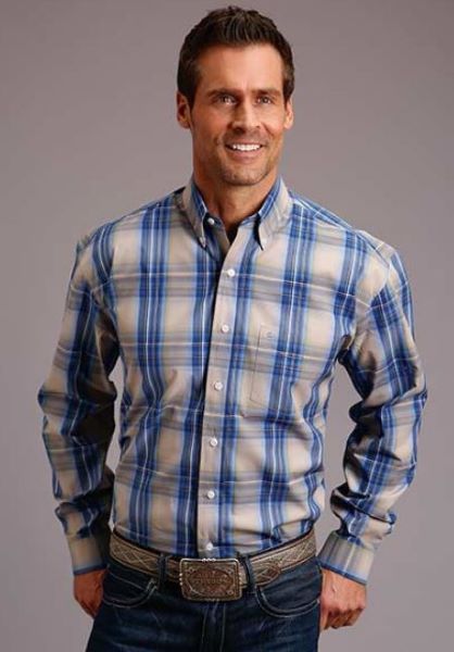 Stetson Blue Haze Plaid Men's Button Down Longsleeve Western Shirt 1100105791023BU