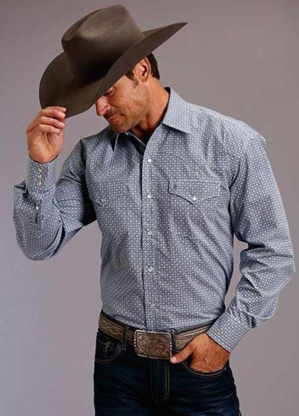 Stetson Blue Pinwheel Geo Print Long Sleeve Mens Western Shirt 1100104250567BU