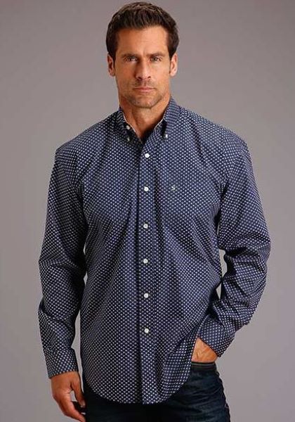 Stetson Blue Polaris Geo Print Men's Long Sleeve Button Front Shirt 1100105261060BU