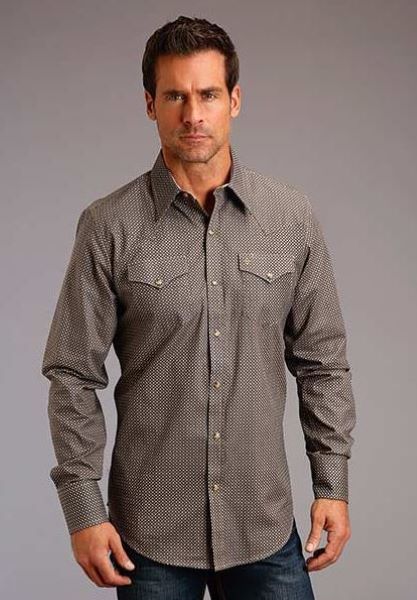 Stetson Brown and Grey Walnut Foulard Mens Longsleeve Shirt 1100104256041GY