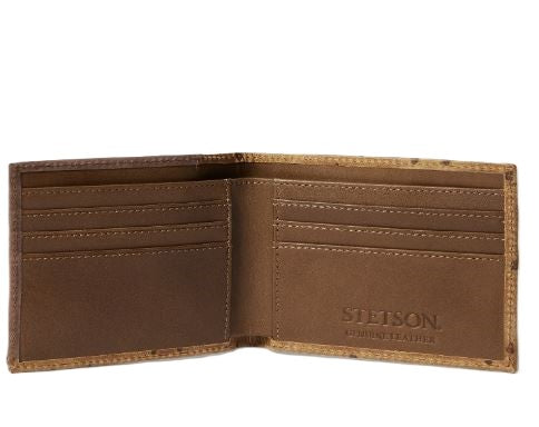 Stetson Brown/California Nut Men's Bifold Ostrich Print Leather Wallet 9802002-229