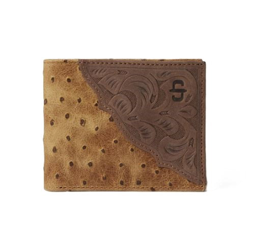 Stetson Brown/California Nut Men's Bifold Ostrich Print Leather Wallet 9802002-229