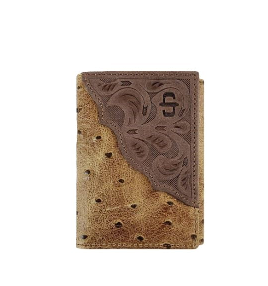 Stetson Brown/California Nut Ostrich Print Trifold Wallet 9802001-229