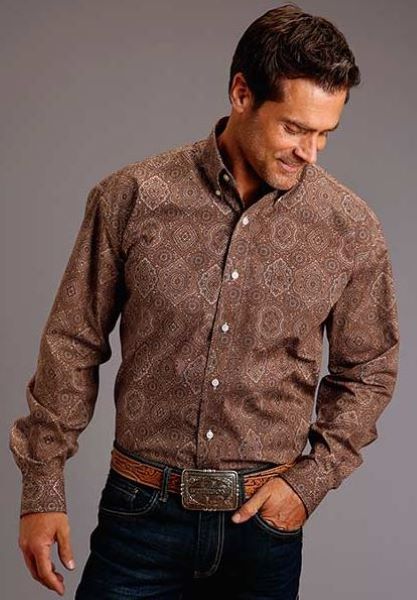 Stetson Brown Medallion Paisley Print Men's Long Sleeve Button Front Shirt 1100105261055BR