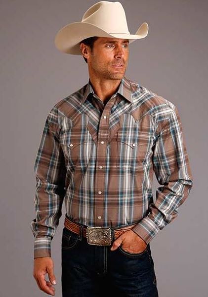 Stetson Brown Rustic Plaid Men's Long Sleeve Snap Shirt 1100104781056BR