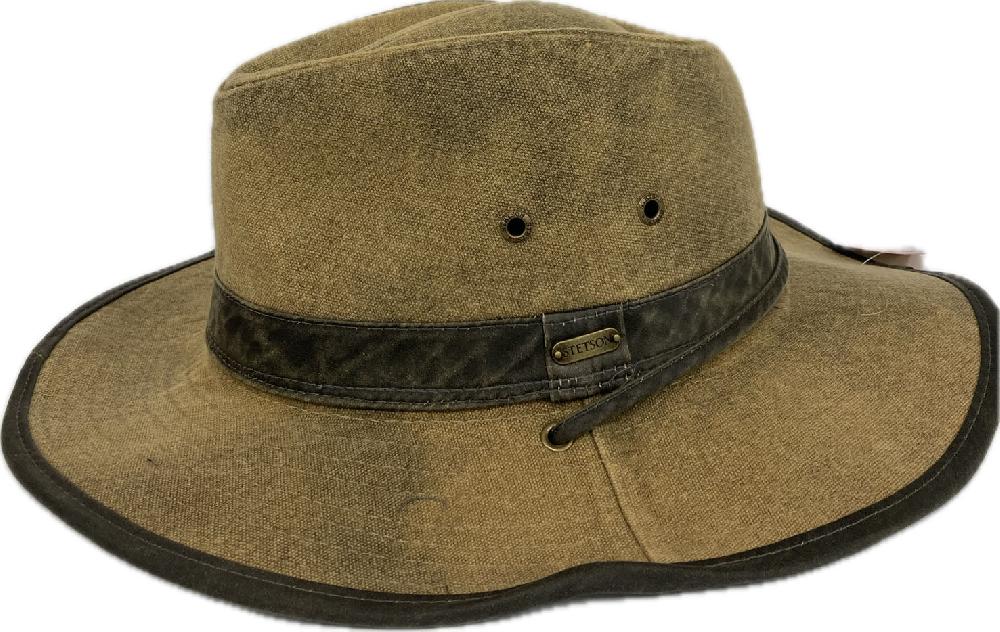 Stetson Brown Tarp Cloth Buckthorn Outback Men's Hat With Shapeable 3 Inch Brim STC334