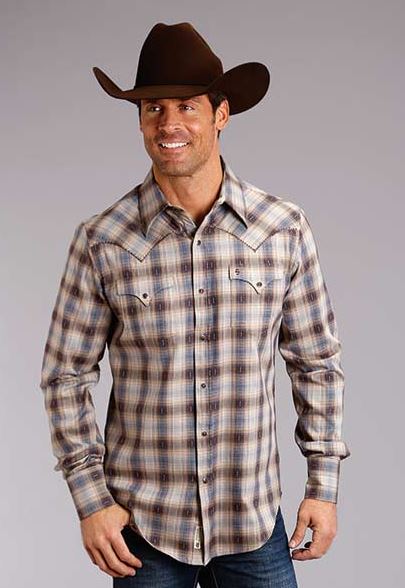 Stetson Brown Twill Plaid Mens Snap Western Shirt 1100104787089BR