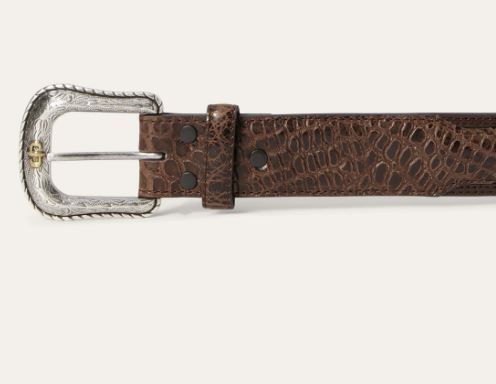 Stetson Cognac/California Nut Men's Ostrich Print Croco Embossed Western Tabs Belt 9902500-212