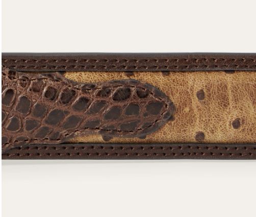 Stetson Cognac/California Nut Men's Ostrich Print Croco Embossed Western Tabs Belt 9902500-212