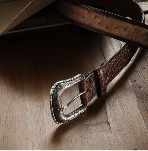 Stetson Cognac/California Nut Men's Ostrich Print Croco Embossed Western Tabs Belt 9902500-212