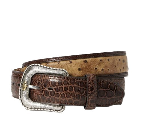 Stetson Cognac/California Nut Men's Ostrich Print Croco Embossed Western Tabs Belt 9902500-212