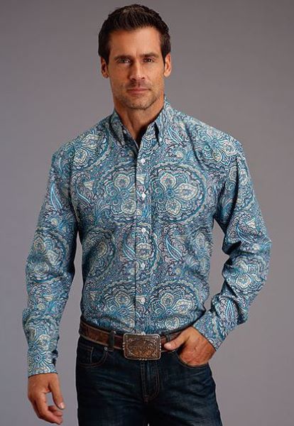 Stetson Deep Sea Paisley Men's Longsleeve Button Front Shirt 1100105265013BU
