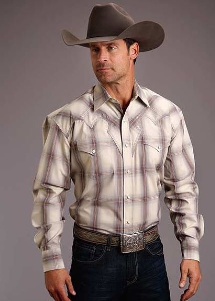 Stetson Desert Valley Grey Ombre Plaid Mens Longsleeve Shirt 1100104780766GY