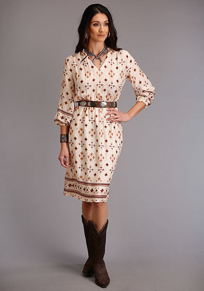 Stetson Gaucho Border Print Women's Rayon Herringbone Dress 11-057-0590-6020 WH