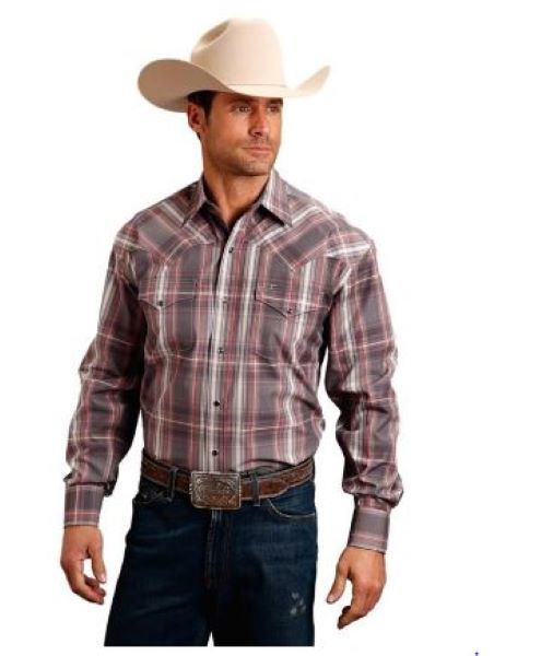 Stetson Gray Plaid Mens Western Longsleeve Snap Shirt 1100104780767GY