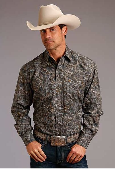 Stetson Grey and Sand Paisley Mens Shirt 1100104256022GY