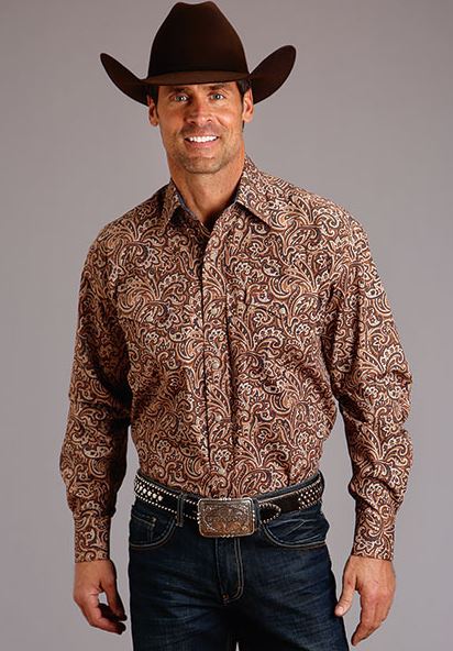 Stetson Leather Paisley Snap 2 Pocket Print Men's Long Sleeve Shirt 1100104256066BR