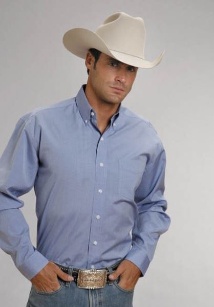 Stetson Light Blue End on End Solid Mens Longsleeve Shirt 1100105660041BU