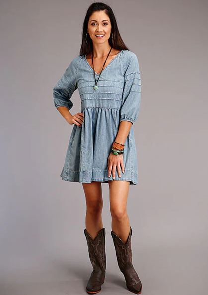 Stetson Light Blue Women's V-Neck Denim Dress 1105705940426BU