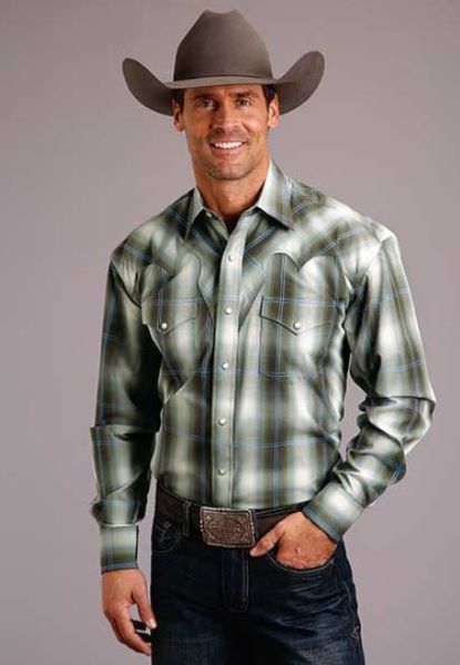 Stetson Moss Ombre Plaid Men's Longsleeve Snap Shirt 1100104781024GR