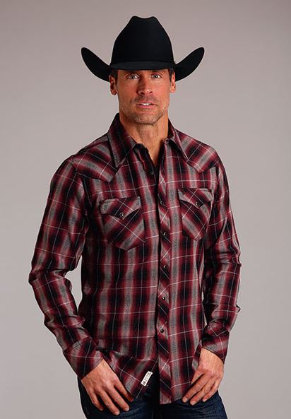 Stetson Red Marl Plaid Men's Collared Longsleeve Snap Shirt 1100104786030RE