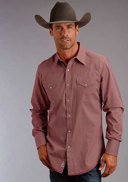 Stetson Red Oval Print Mens Longsleeve Western Shirt 1100101990418RE