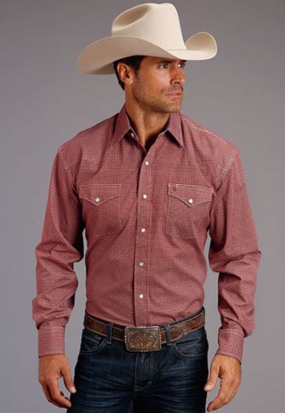 Stetson Red with Lucky Micro Print Men's Longsleeve Western Snap Shirt 1100104255017RE