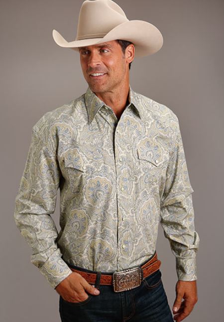 Stetson Sandy Paisley Men's Collared Longsleeve Snap Shirt 1100104254009BU