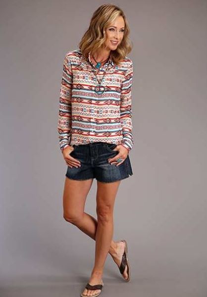 Stetson Southwest Pattern Print Longsleeve Womens Blouse 1105005900549MU