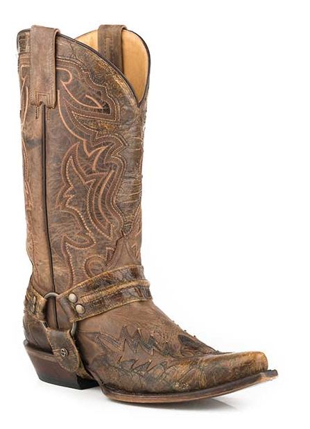 Stetson Tru X Distressed Brown Vamp and Shaft Outlaw Bad Guy Men's 13 inch Snip Toe Boots with Marbled Brown Wingtip 1202062153793TA