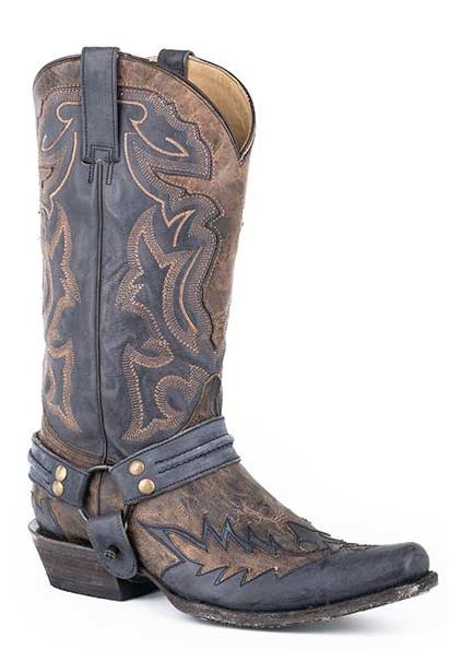 Stetson Tru X Oily Brown with Black Wingtip Harness and Shaft 13 inch Men's Outlaw Toe Western Boots 1202062043750TA