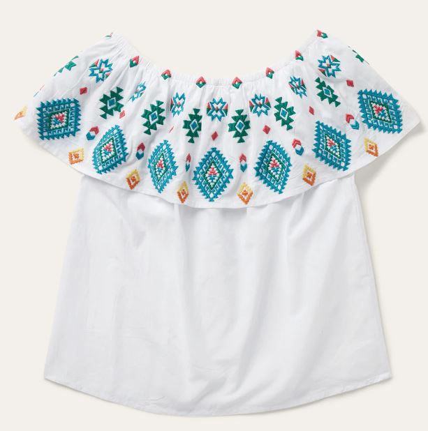 Stetson White Embroidered Off Shoulder Womens Shirt 11-052-0565-0530WH