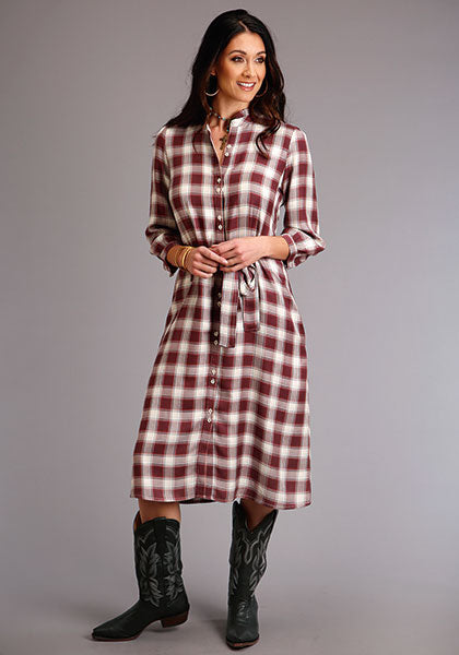 Stetson Wine Gaucho Plaid Women's Prairie Shirt Dress 11-057-0597-6025 WI