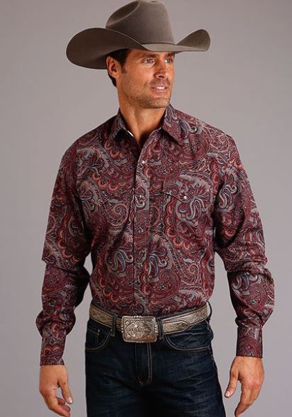 Stetson Wine Paisley Print Men's Longsleeve Snap Shirt 1100104256064WI