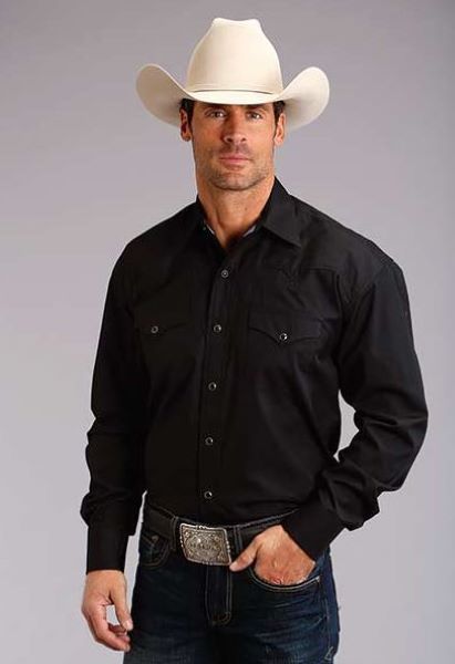 Stetston Black Fancy Front and Back Yoke Mens Western Snap Shirt 1100104659356BL