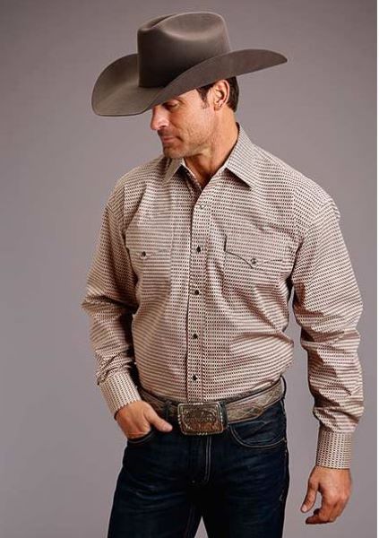 Stetston Rust and Brown Geo Print Snap Mens Western Shirt 1100104257000RT
