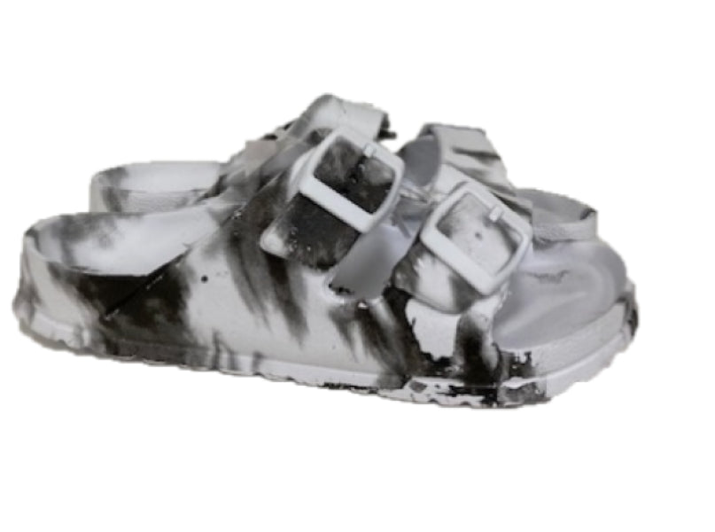 Surf7 Black and White Childrens Double Buckle Slides FF283B-BLKWHT