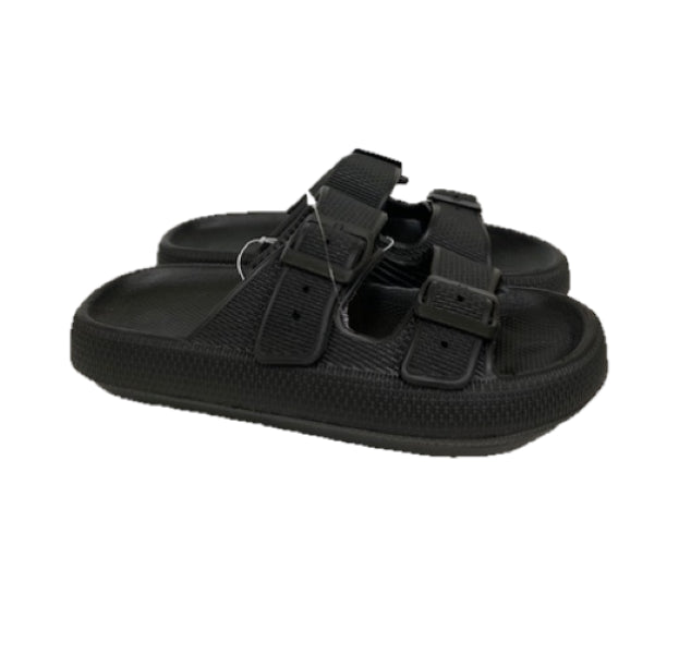 Surf7 Black Double Buckle Womens Slide Shoes 344W-1-BLK