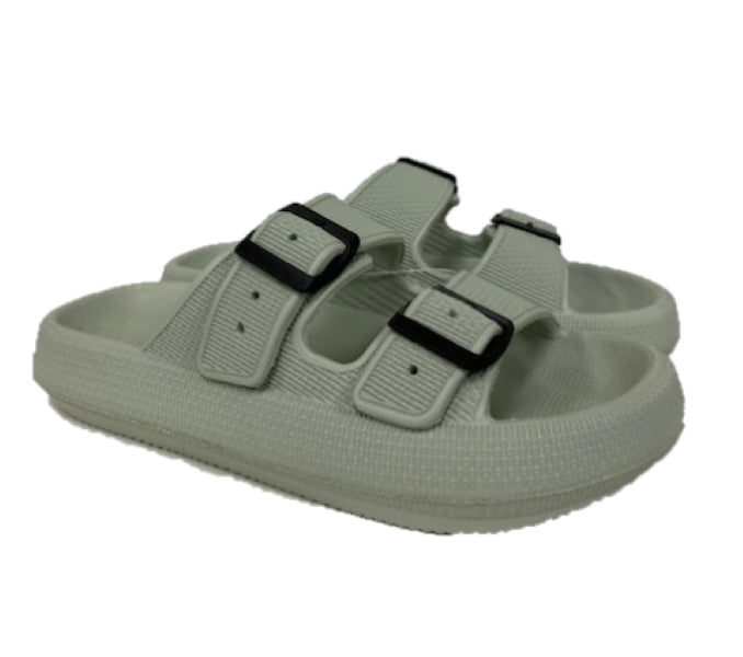 Surf7 Green Double Buckle Womens Slides 344W2GRN