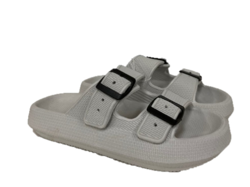 Surf7 Grey Double Buckle Womens Slides 344W-2-GRAY