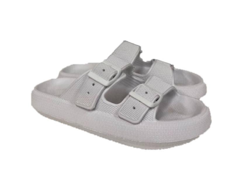 Surf7 White Double Buckle Womens Slides 344W-1-WHT