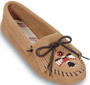 Tan Suede Thunderbird Beaded Softsole Minnetonka Moccasin Womens Shoes