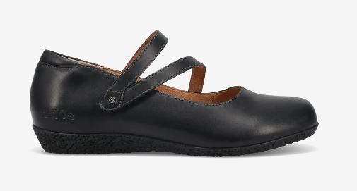 Taos Black Banter Women's V-Strap Leather Flats BNR-14209