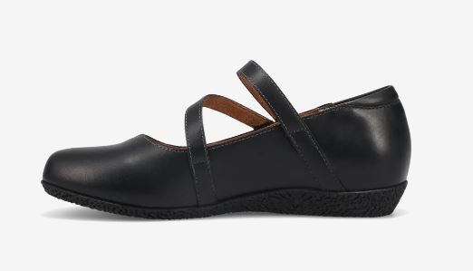 Taos Black Banter Women's V-Strap Leather Flats BNR-14209