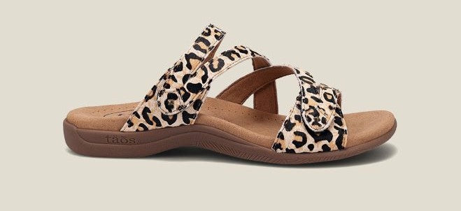Taos Tan Leopard Print Double U Womens Sandals DBE-13930-TLEP