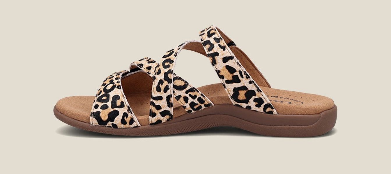 Taos Tan Leopard Print Double U Womens Sandals DBE-13930-TLEP