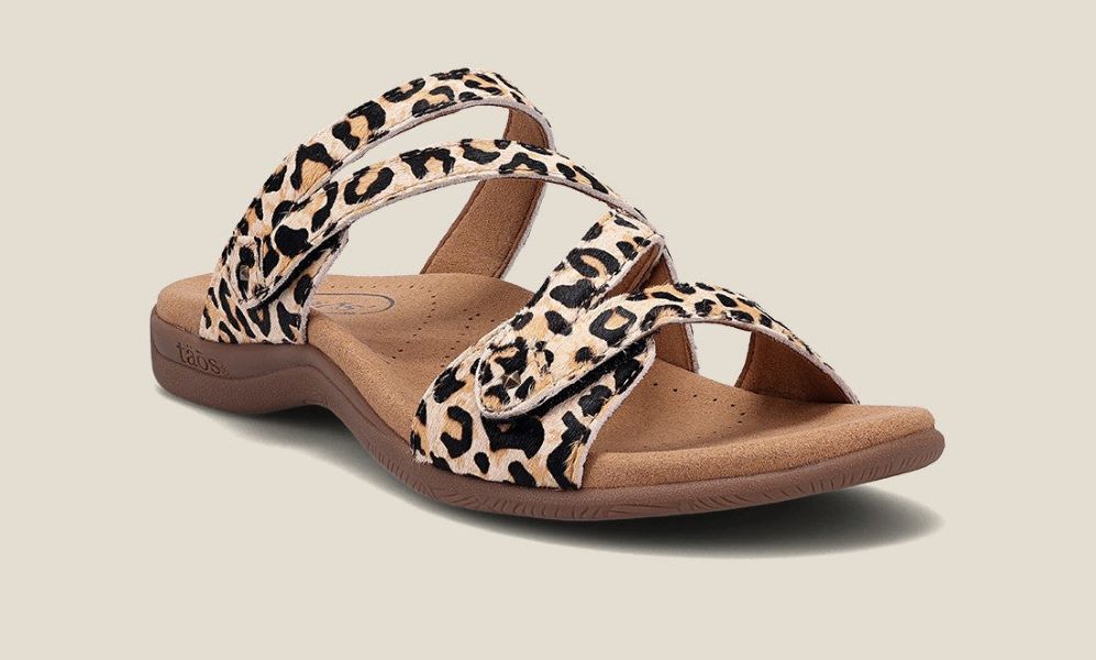 Taos Tan Leopard Print Double U Womens Sandals DBE-13930-TLEP