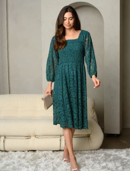 Teal Longsleeve Womens Lace Dress DD-3-A-PSD3564