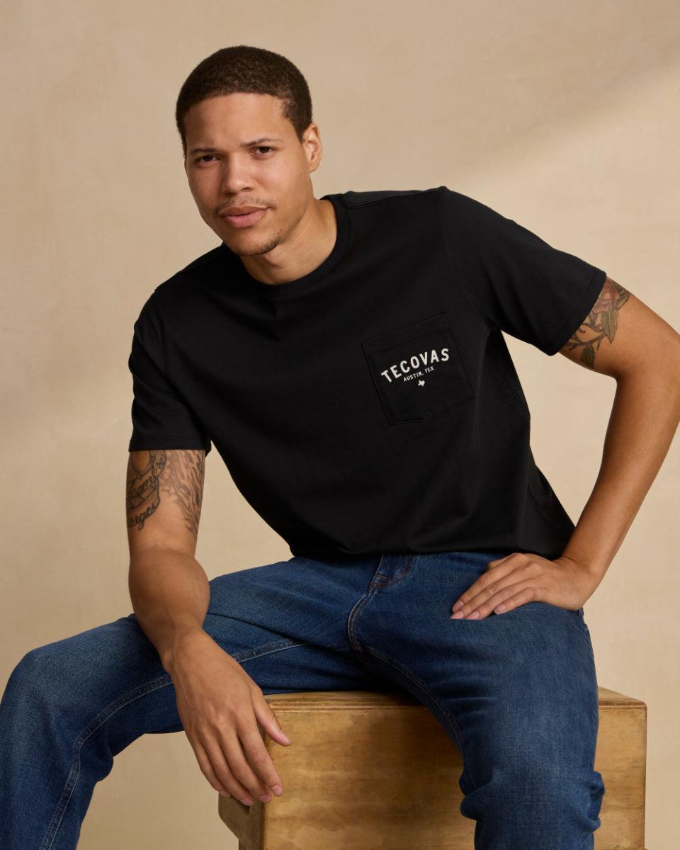 Tecovas Black/Black Fine Makers Pima Cotton Men's Short Sleeve Pocket Tee Shirts FINEMAKERST-BLK