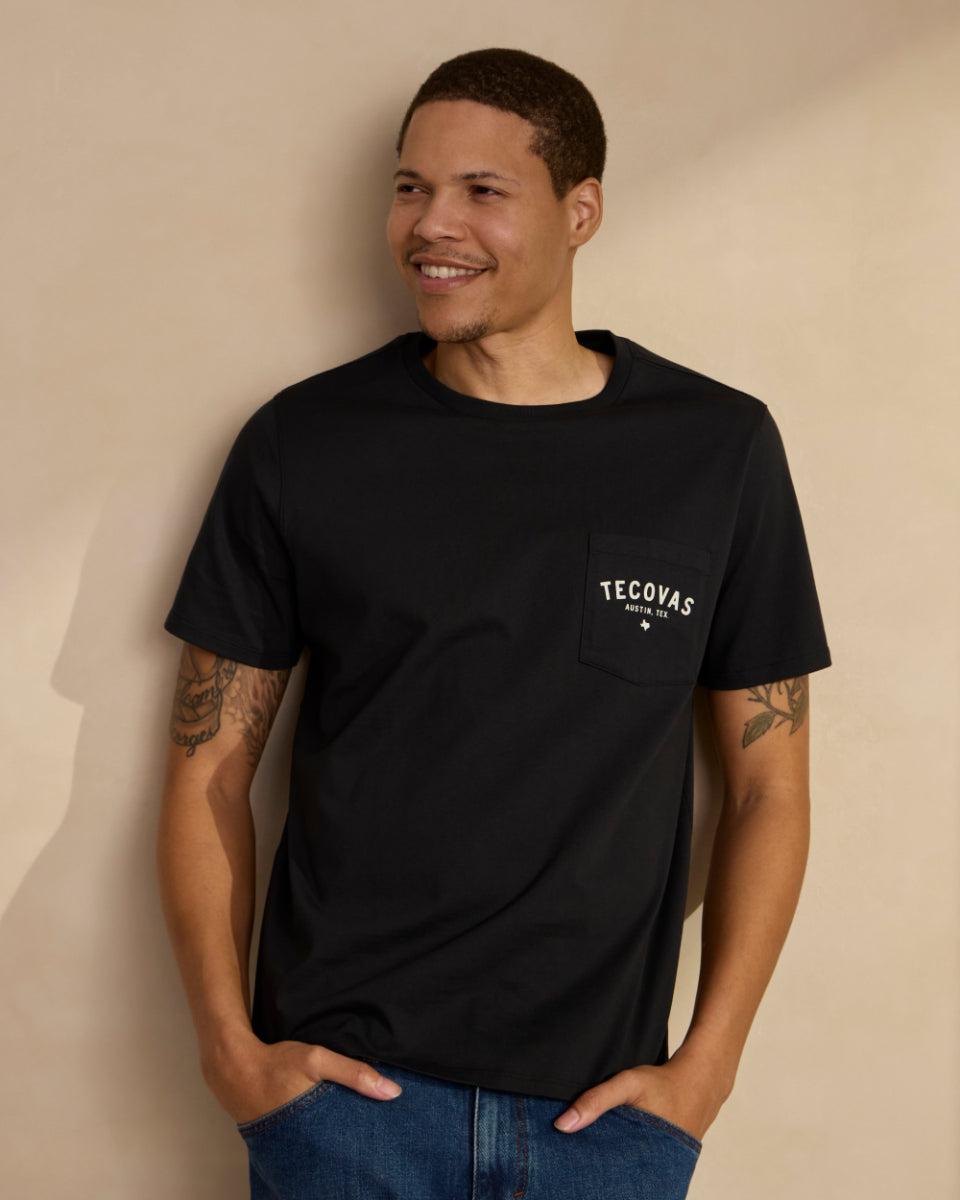 Tecovas Black/Black Fine Makers Pima Cotton Men's Short Sleeve Pocket Tee Shirts FINEMAKERST-BLK